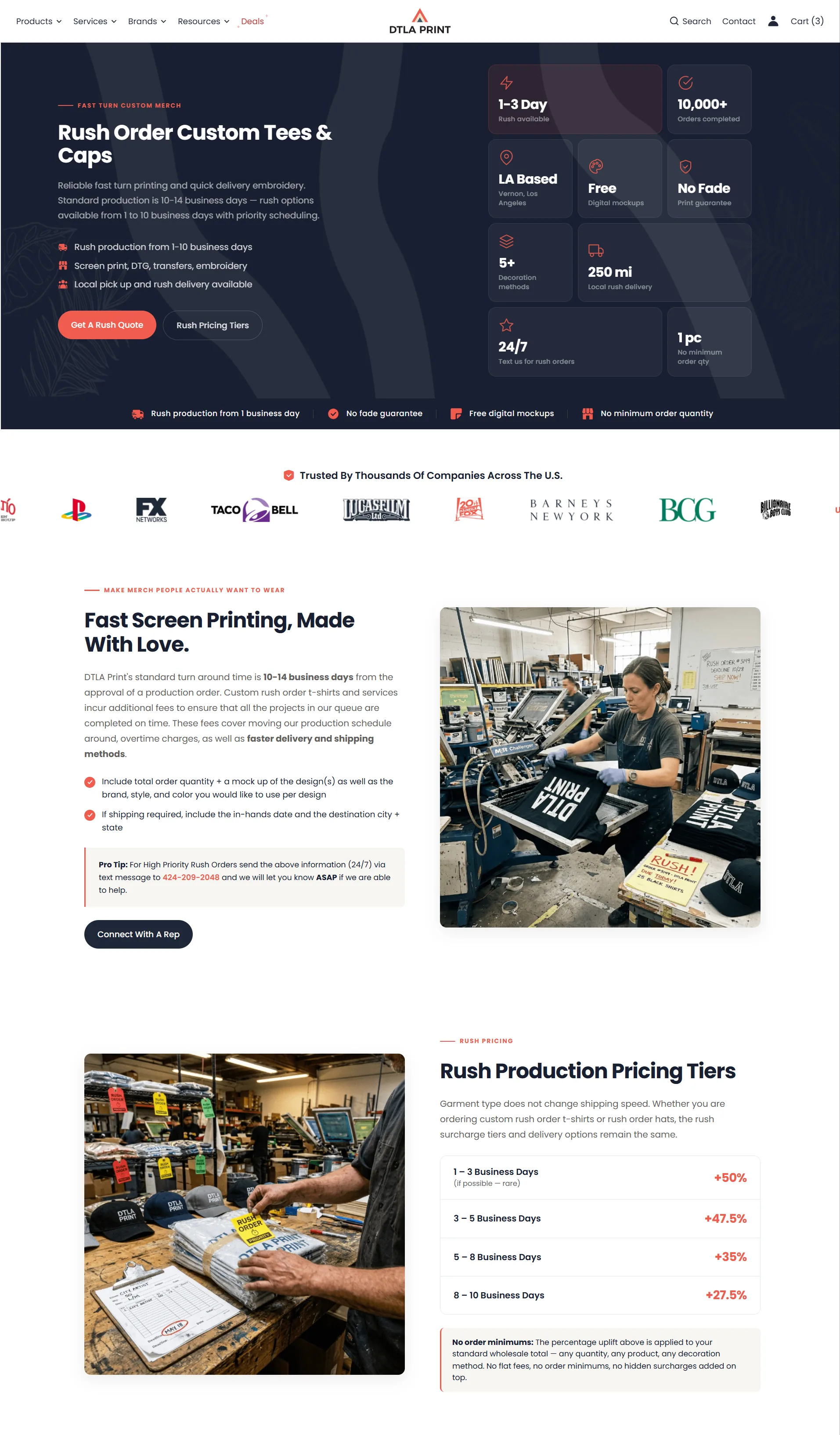 DTLA Print rush orders page for fast-turnaround custom printing