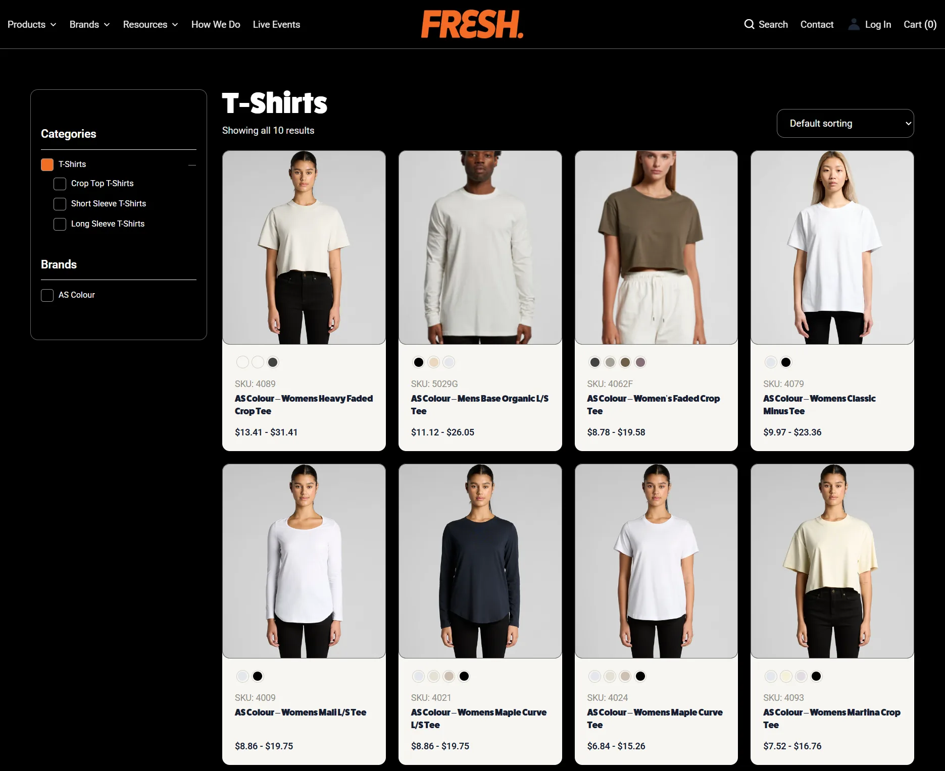 Fresh Merch product categories across apparel and merchandise