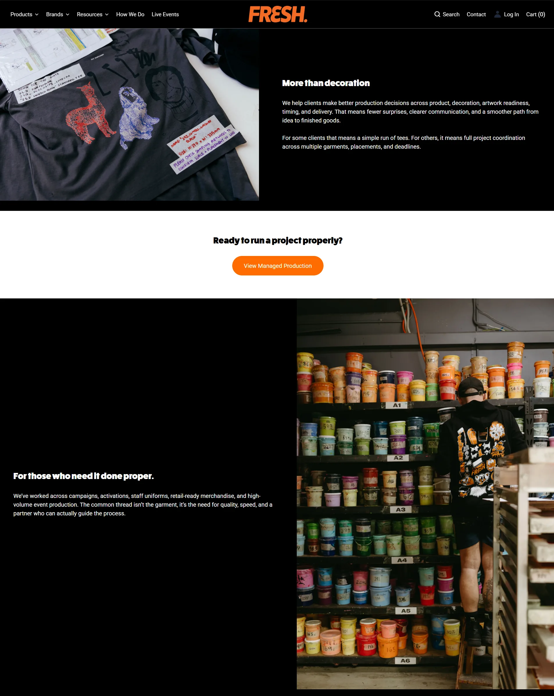 Fresh Merch how we work page explaining the custom apparel process