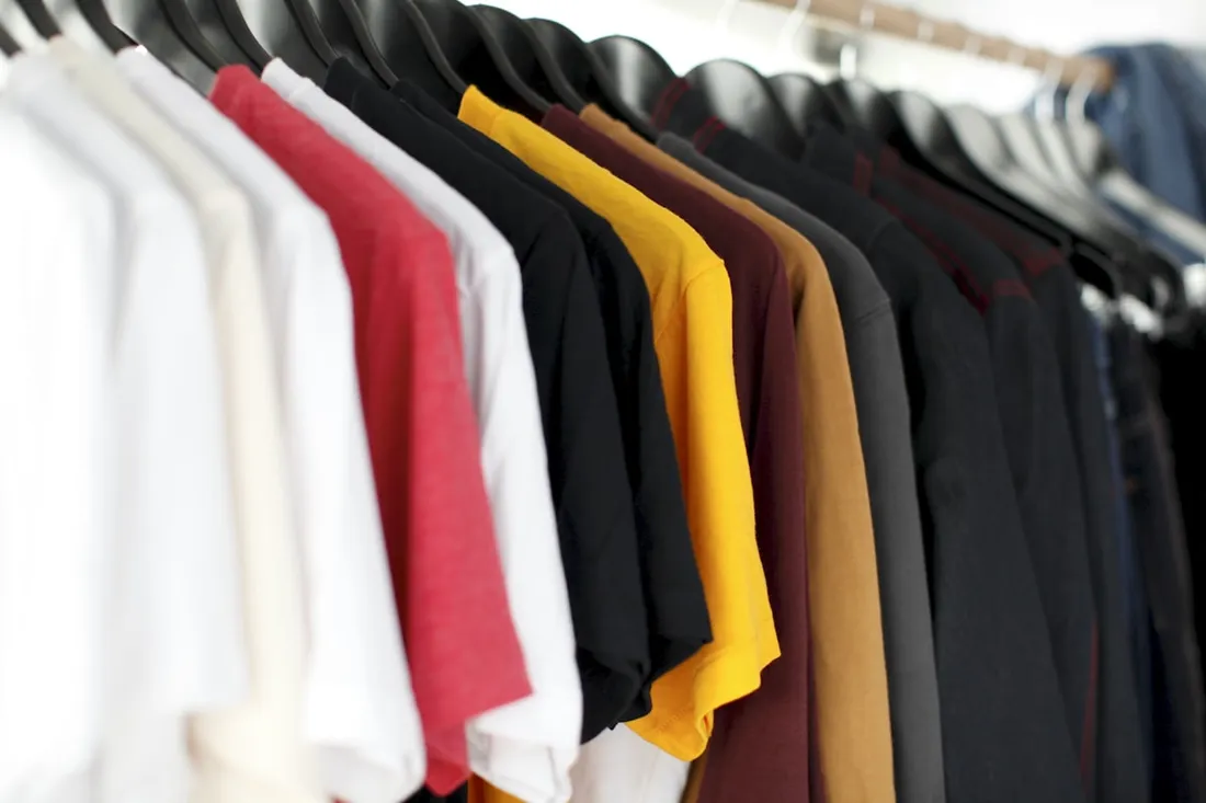 Rack of blank shirts in many colors