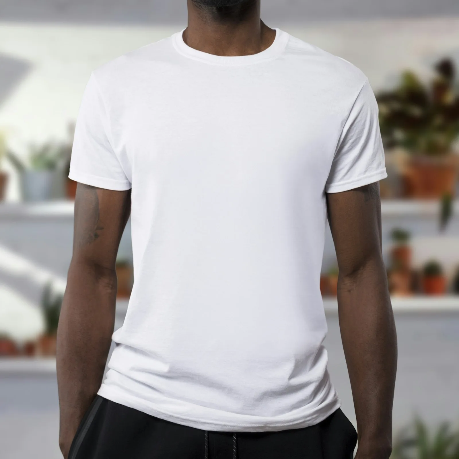 Customer in a blank tee