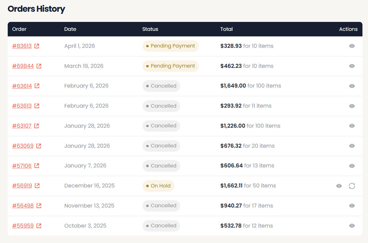 Customer portal for tracking and reordering